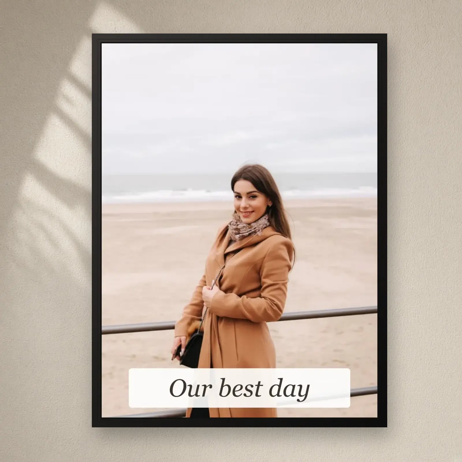 Single Photo Frame with Caption Card on a plain wall