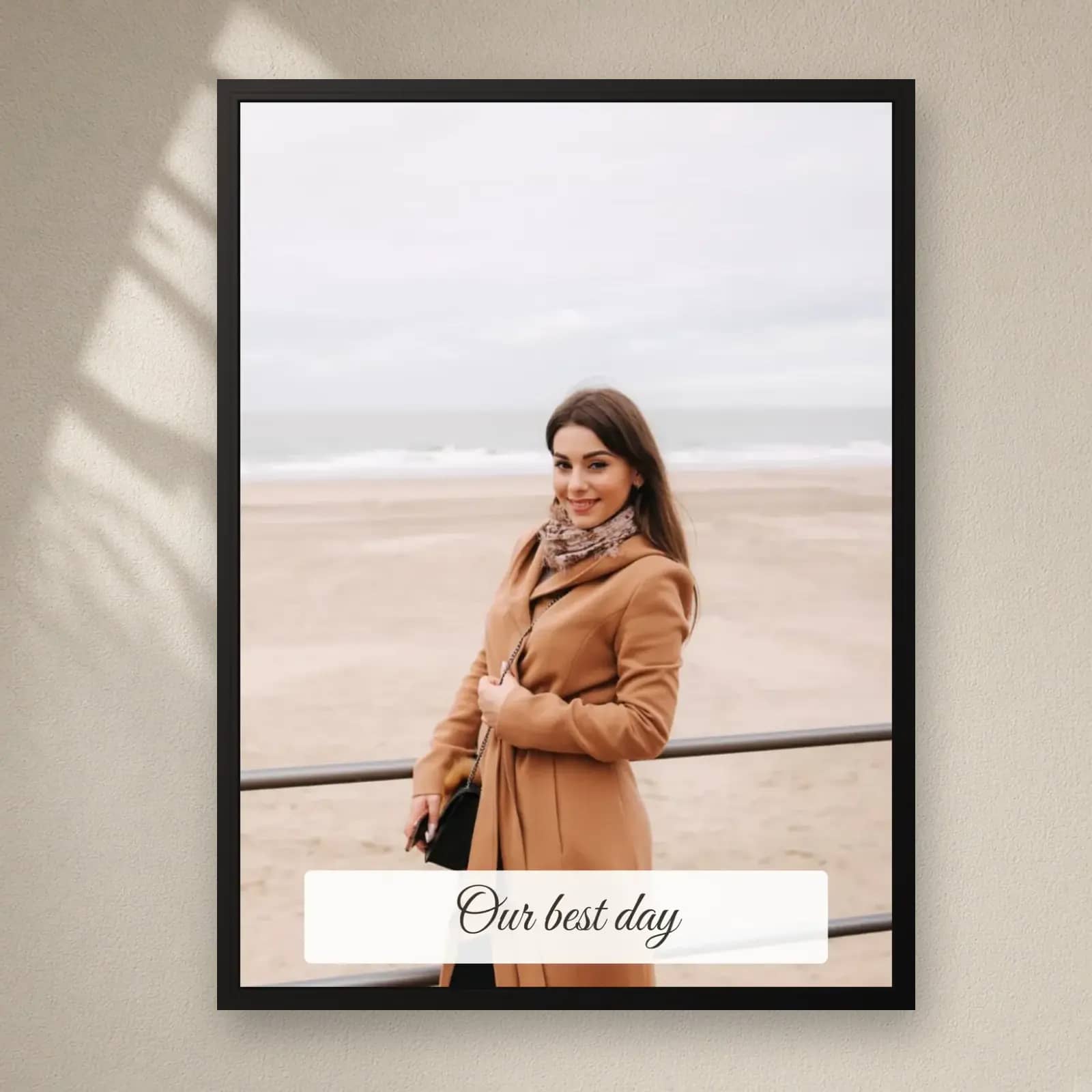 Single Photo Frame with Caption Card on a plain wall