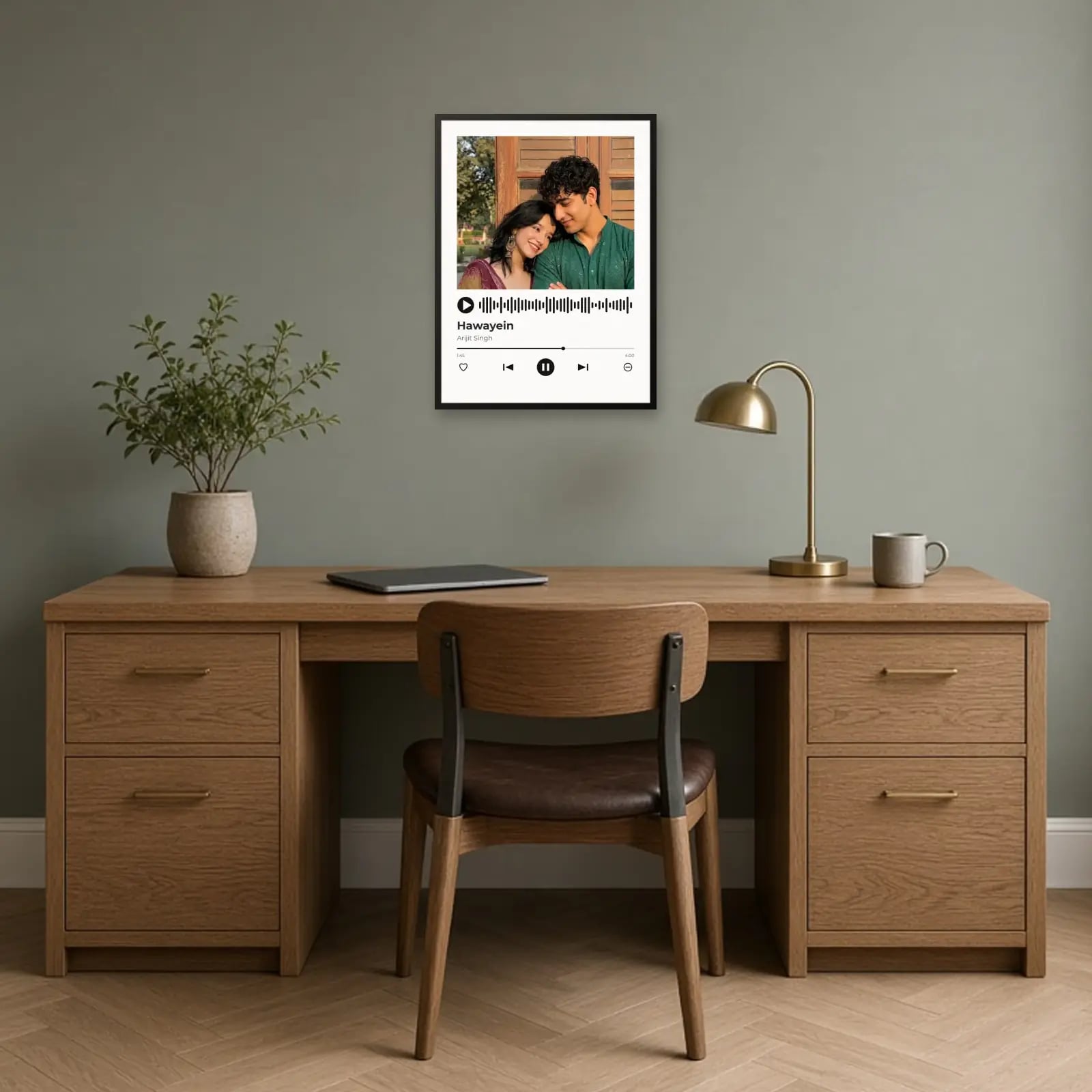 Song Player Photo Frame above a desk