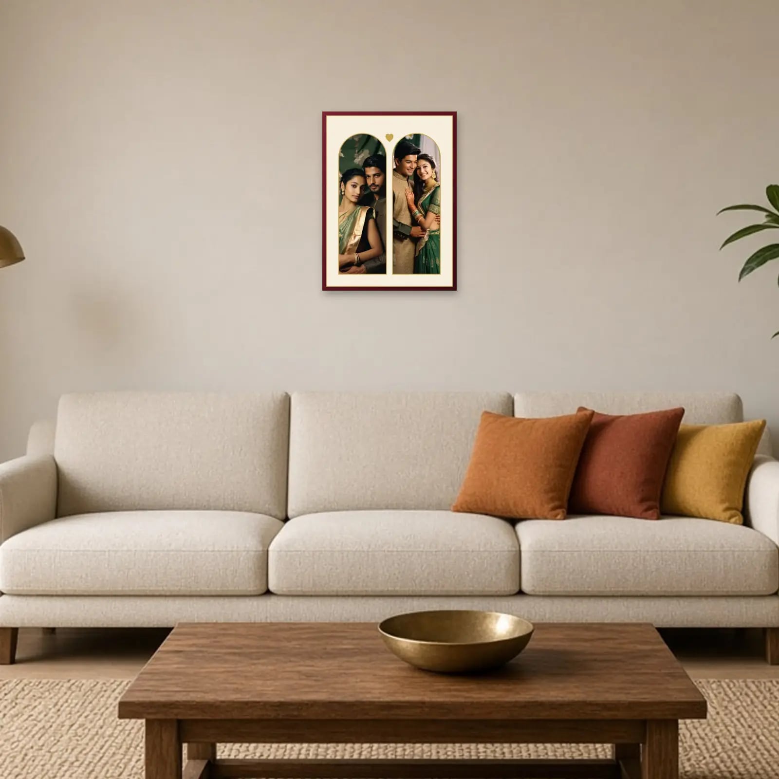 Then & Now Arch Couple Frame above a sofa