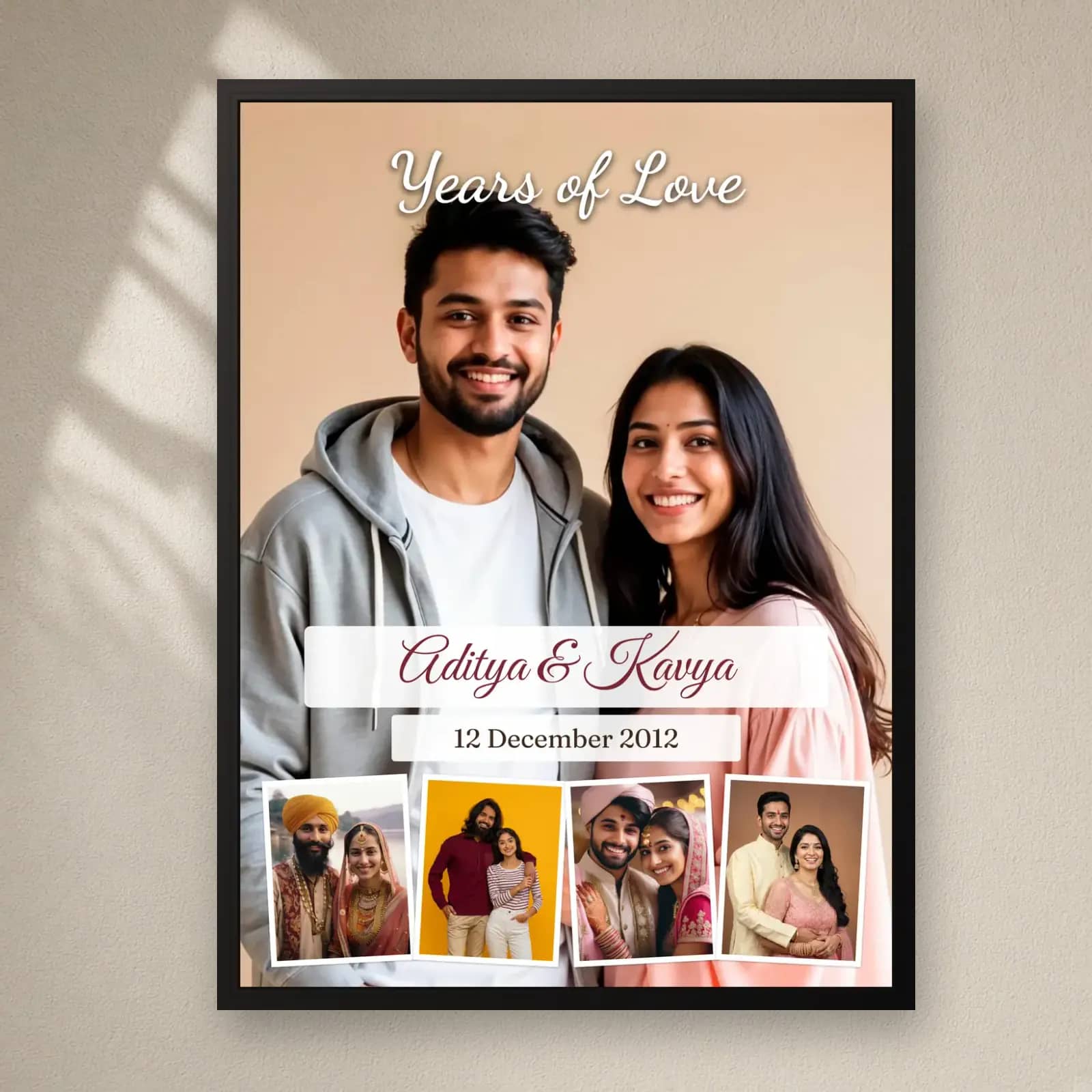 Years of Love Anniversary Frame — 5 Photos on a plain wall