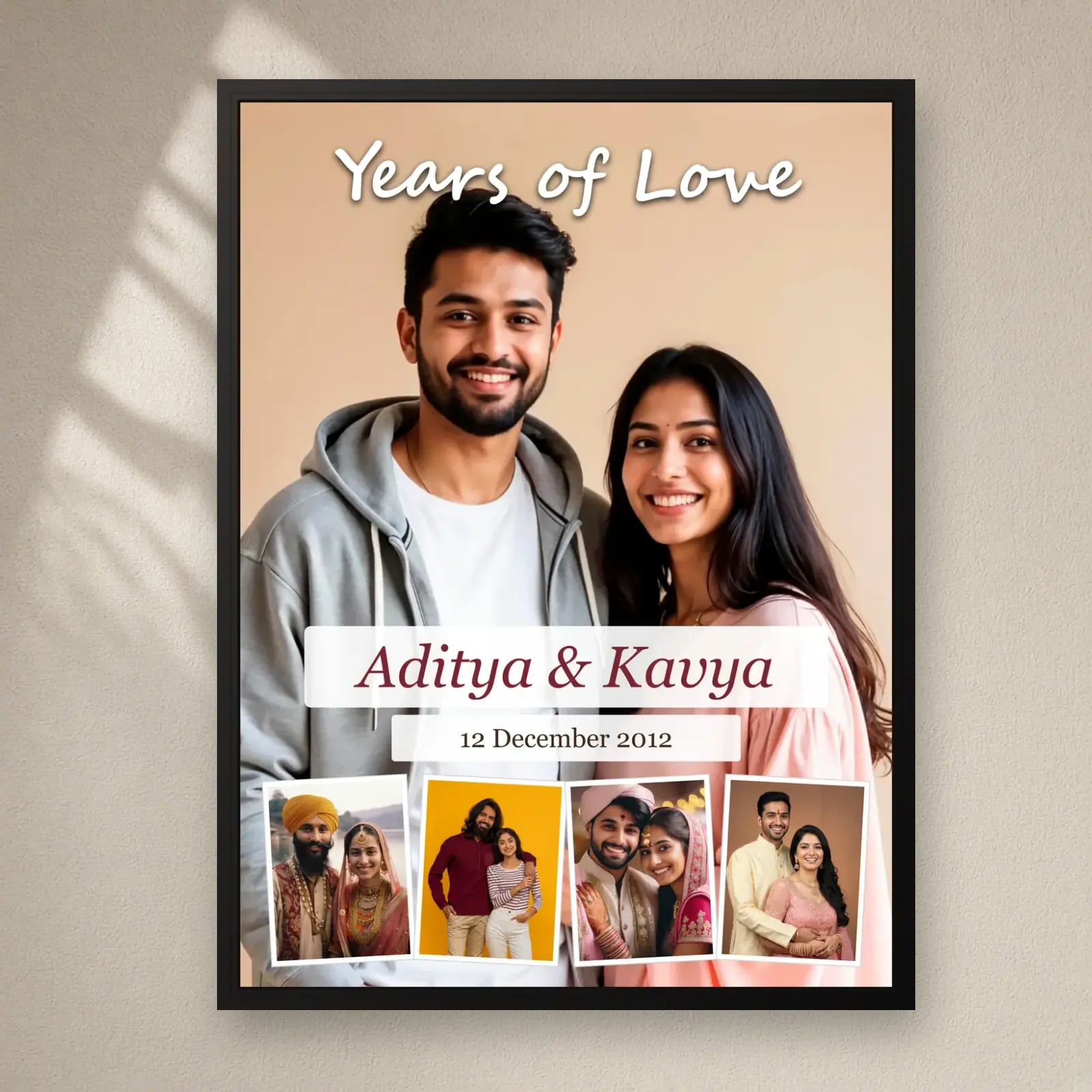 Years of Love Anniversary Frame — 5 Photos on a plain wall