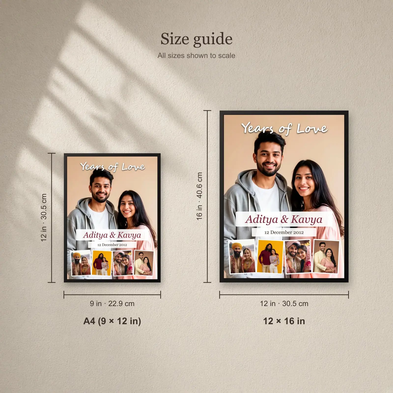 Years of Love Anniversary Frame — 5 Photos size guide: A4 (9 × 12 in), 12 × 16 in