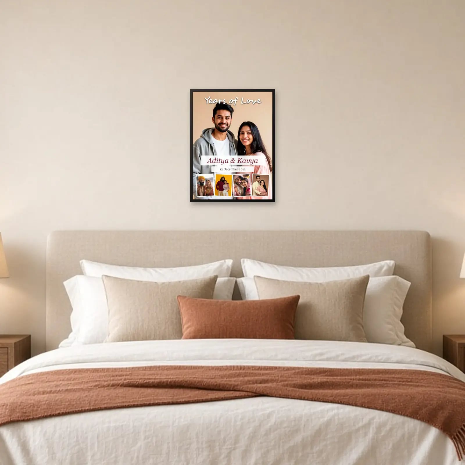 Years of Love Anniversary Frame — 5 Photos above a bed
