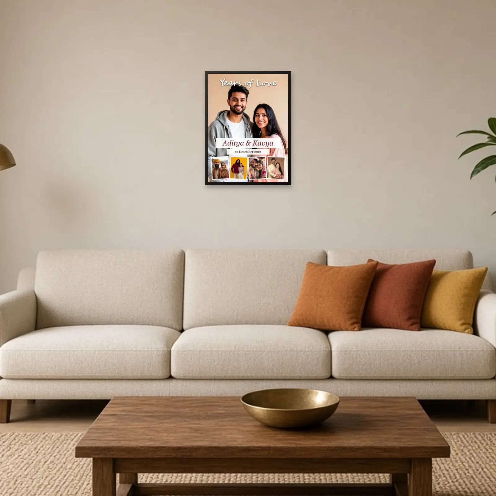 Years of Love Anniversary Frame — 5 Photos above a sofa
