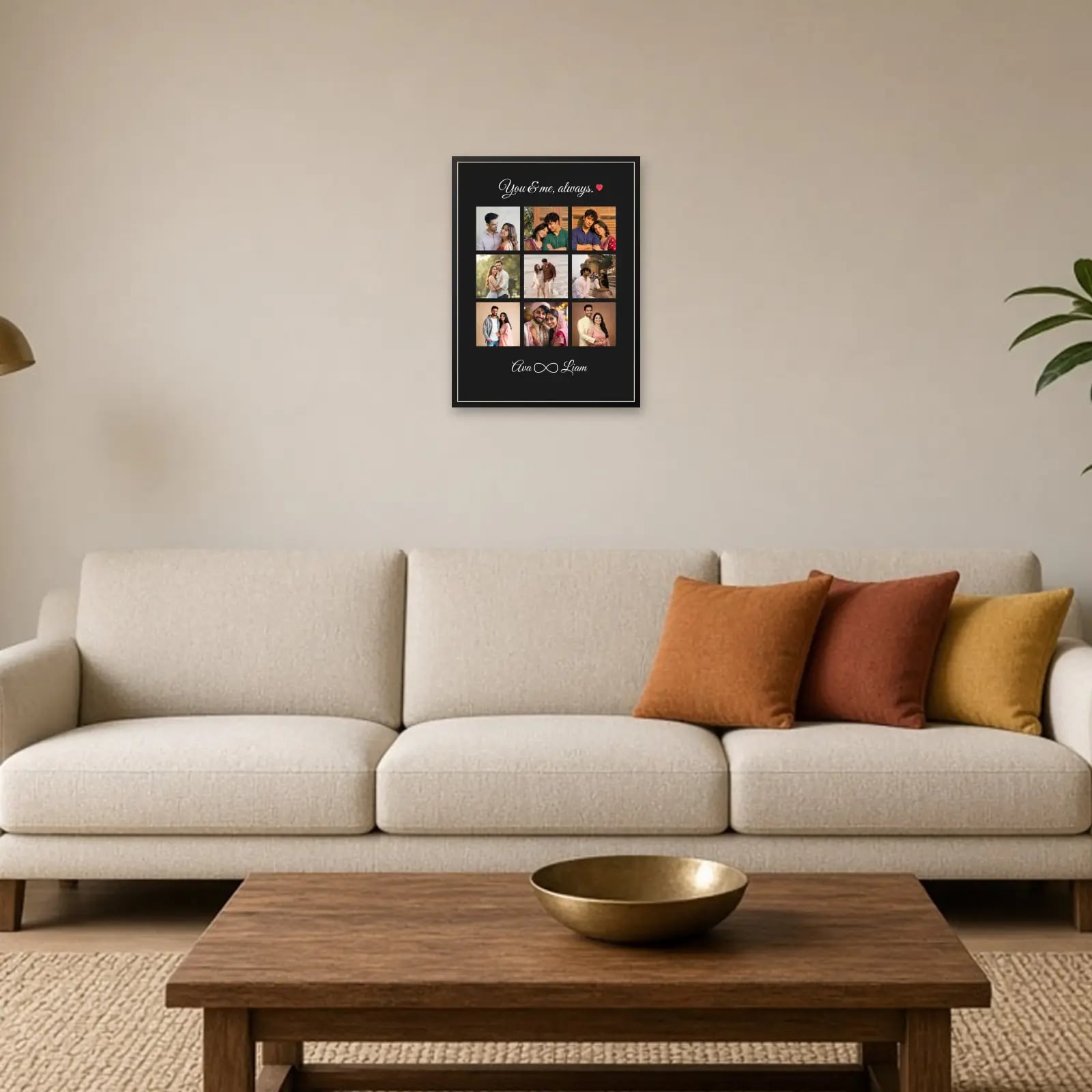 You & Me Always Frame — 9 Photos above a sofa